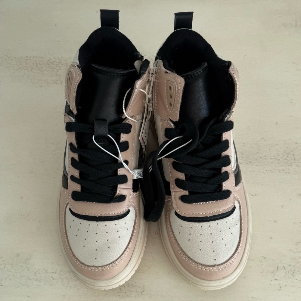 Zara Kids Stylish Black and Cream High-Top Sneakers